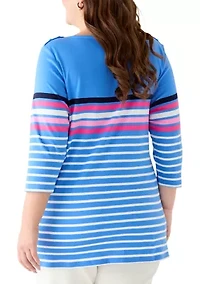 Plus Bateau Neck Printed Top