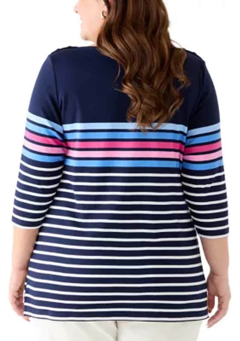 Plus Bateau Neck Printed Top