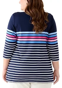 Plus Bateau Neck Printed Top