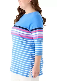 Plus Bateau Neck Printed Top