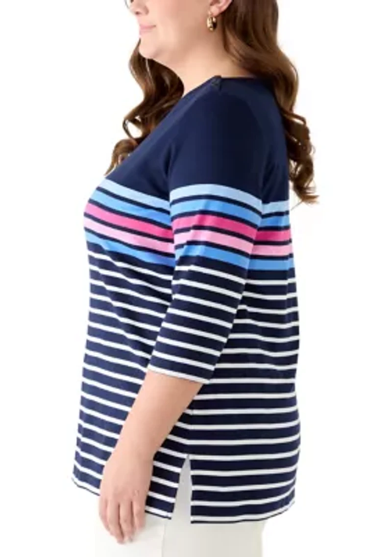 Plus Bateau Neck Printed Top