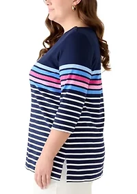 Plus Bateau Neck Printed Top