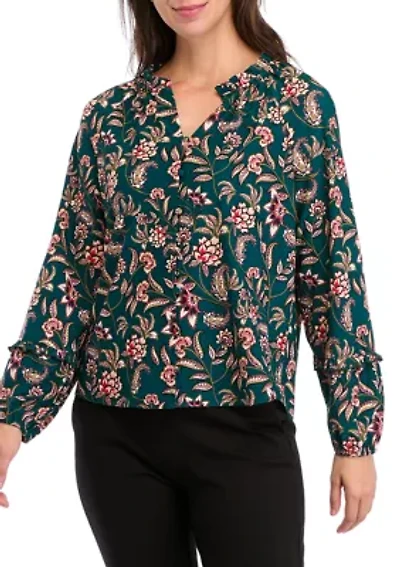 Women's Long Sleeve V-Neck Printed Blouse