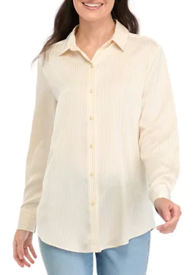 Women's Long Sleeve Satin Striped Button Down Shirt
