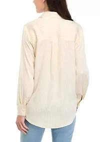 Women's Long Sleeve Satin Striped Button Down Shirt