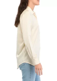 Women's Long Sleeve Satin Striped Button Down Shirt