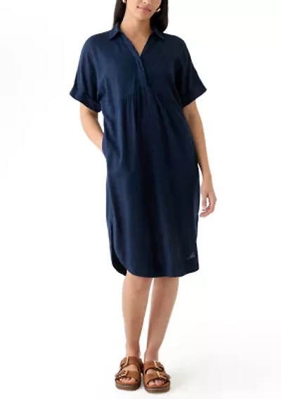 Women's Short Sleeve Linen Popover Shirtdress