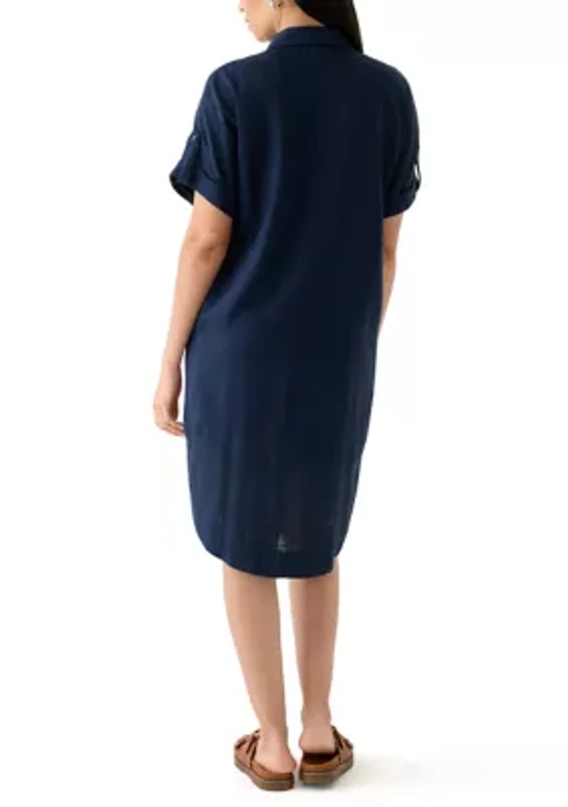 Women's Short Sleeve Linen Popover Shirtdress
