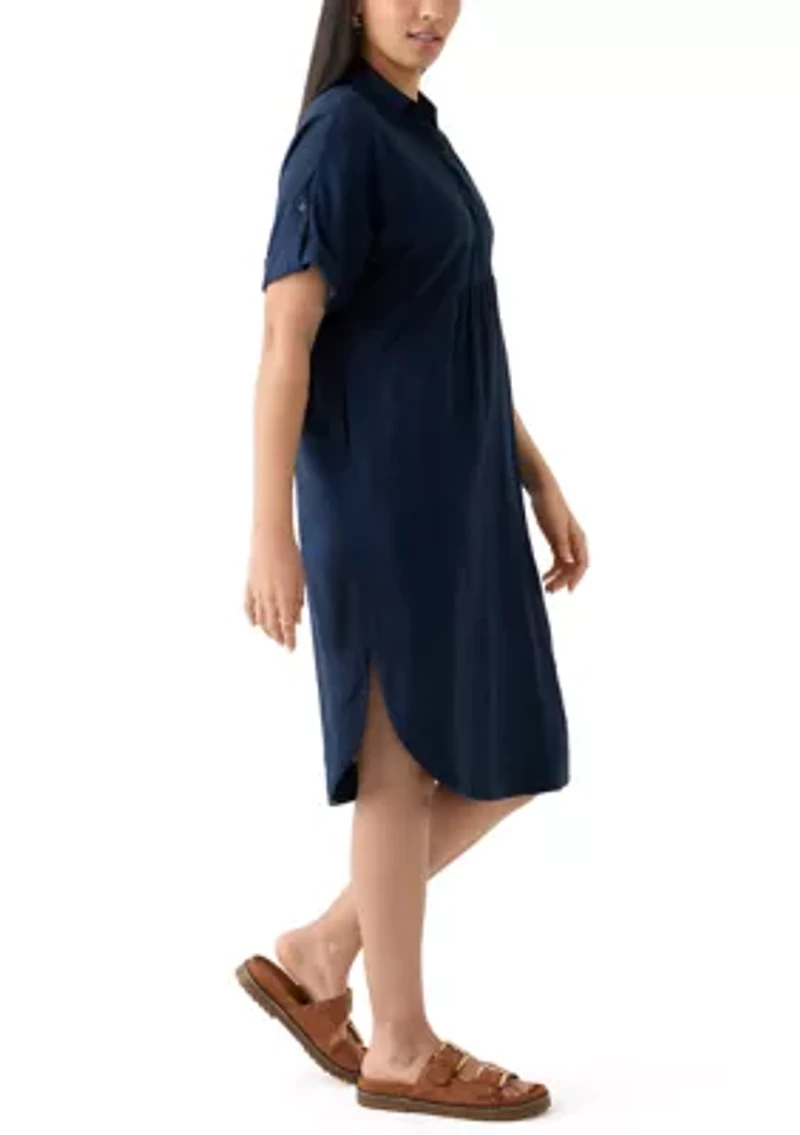 Women's Short Sleeve Linen Popover Shirtdress