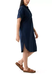 Women's Short Sleeve Linen Popover Shirtdress