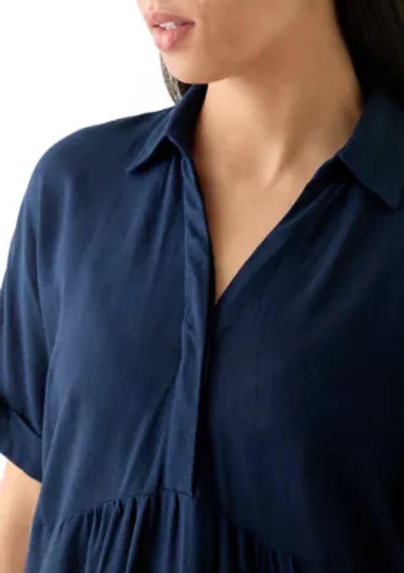 Women's Short Sleeve Linen Popover Shirtdress
