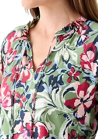 Women's 3/4 Sleeve Split Neck Tiered Printed Mini Dress