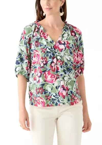 Women's Elbow Sleeve Airflow Popover Printed Top