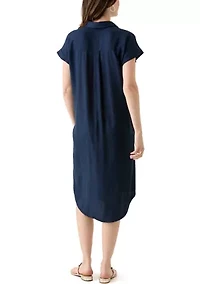 Women's Solid Linen Midi Shirtdress