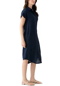 Women's Solid Linen Midi Shirtdress