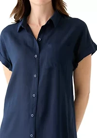 Women's Solid Linen Midi Shirtdress