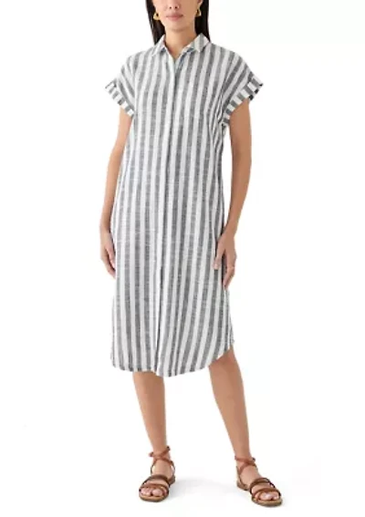 Women's Short Sleeve Yarn Dyed Midi Shirtdress