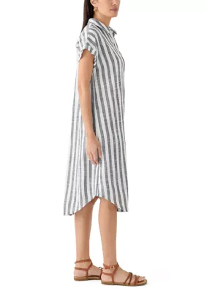 Women's Short Sleeve Yarn Dyed Midi Shirtdress