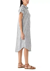 Women's Short Sleeve Yarn Dyed Midi Shirtdress