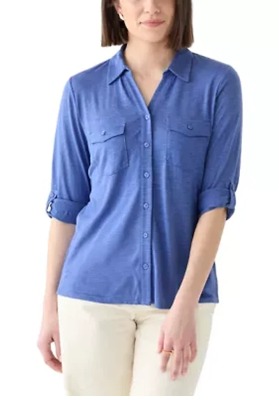 Women's 3/4 Sleeve Button Front Blouse