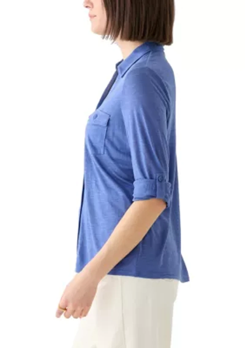 Women's 3/4 Sleeve Button Front Blouse