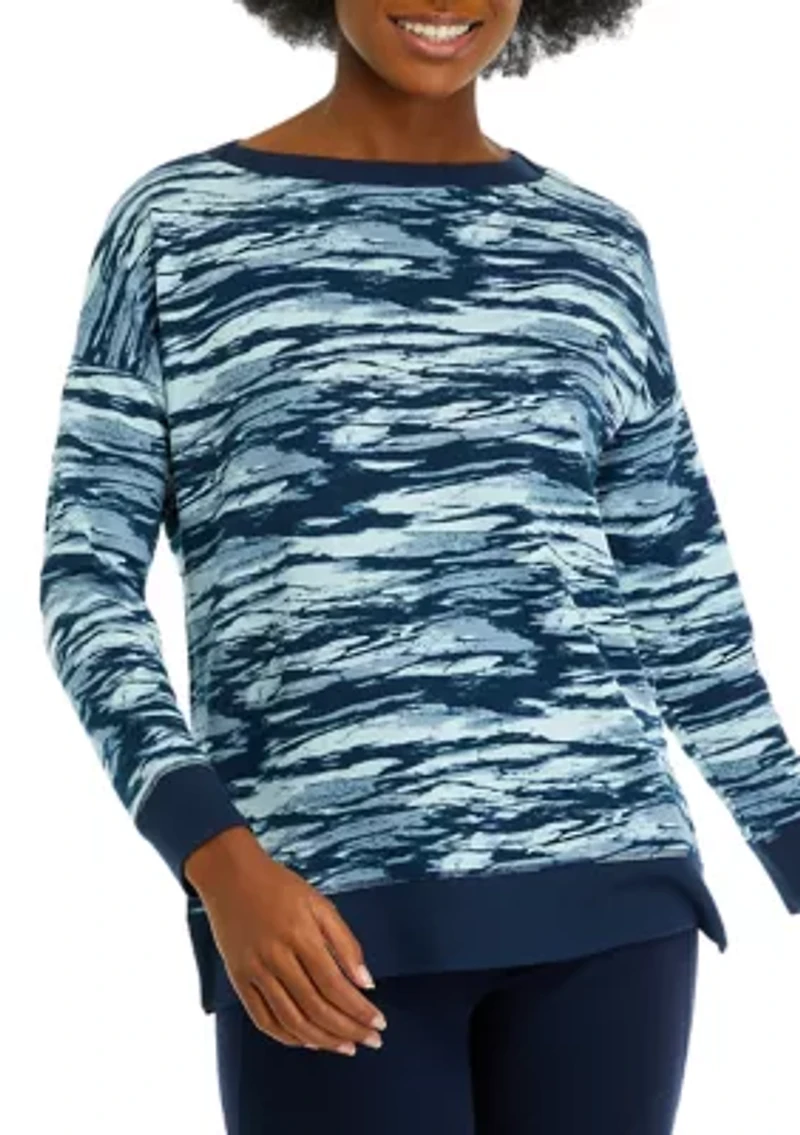 Petite Wide Neck Printed Pullover