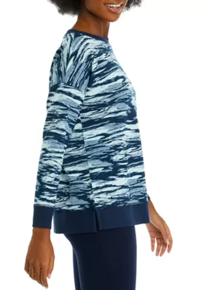 Petite Wide Neck Printed Pullover