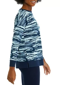 Petite Wide Neck Printed Pullover