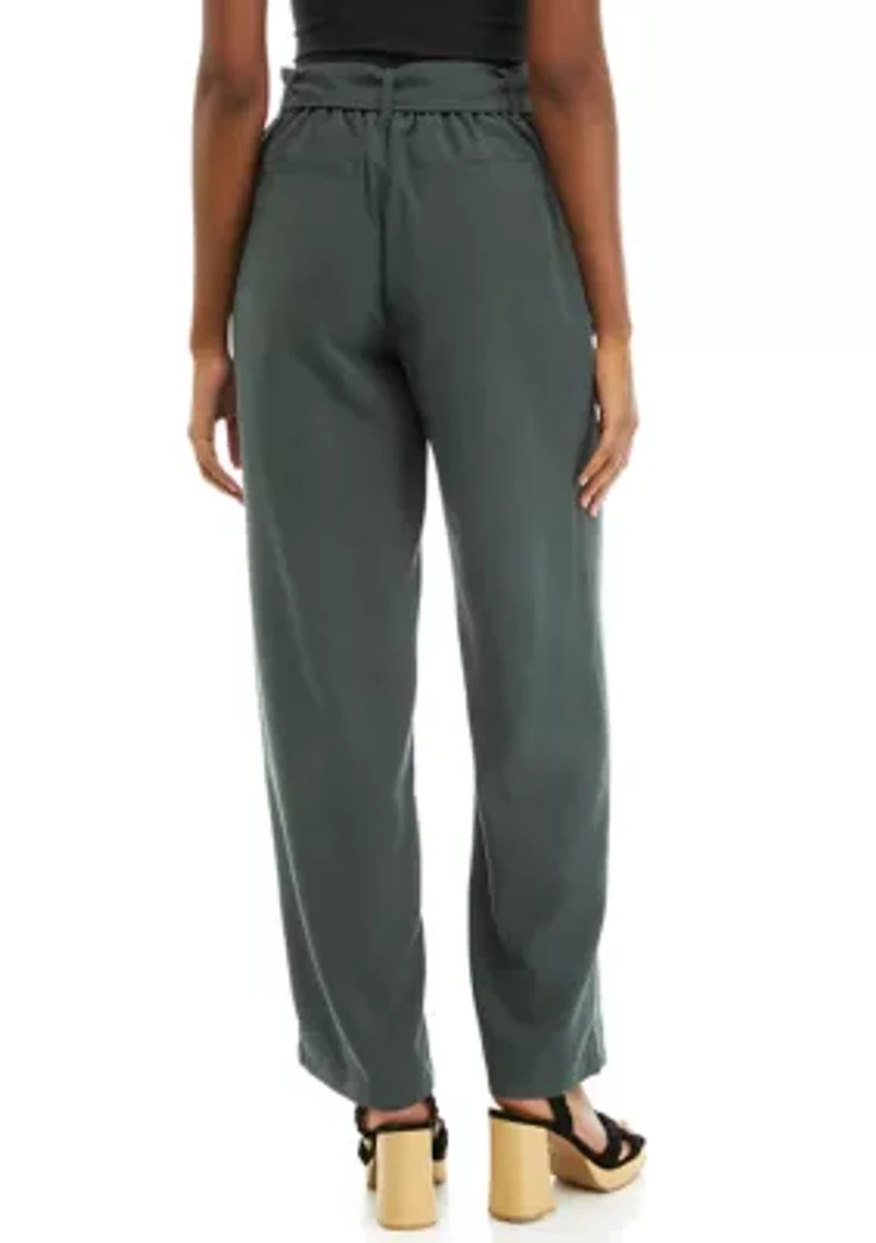 Petite High Rise Belted Wide Leg Pants