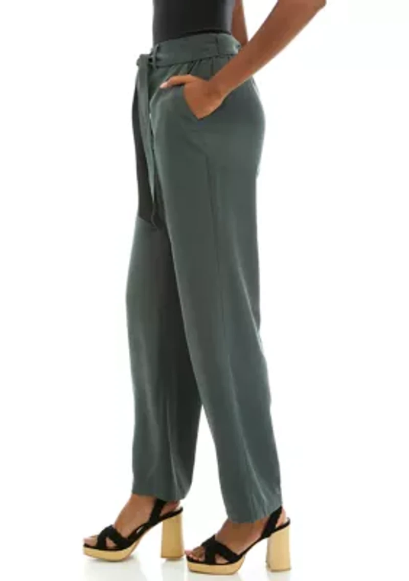 Petite High Rise Belted Wide Leg Pants