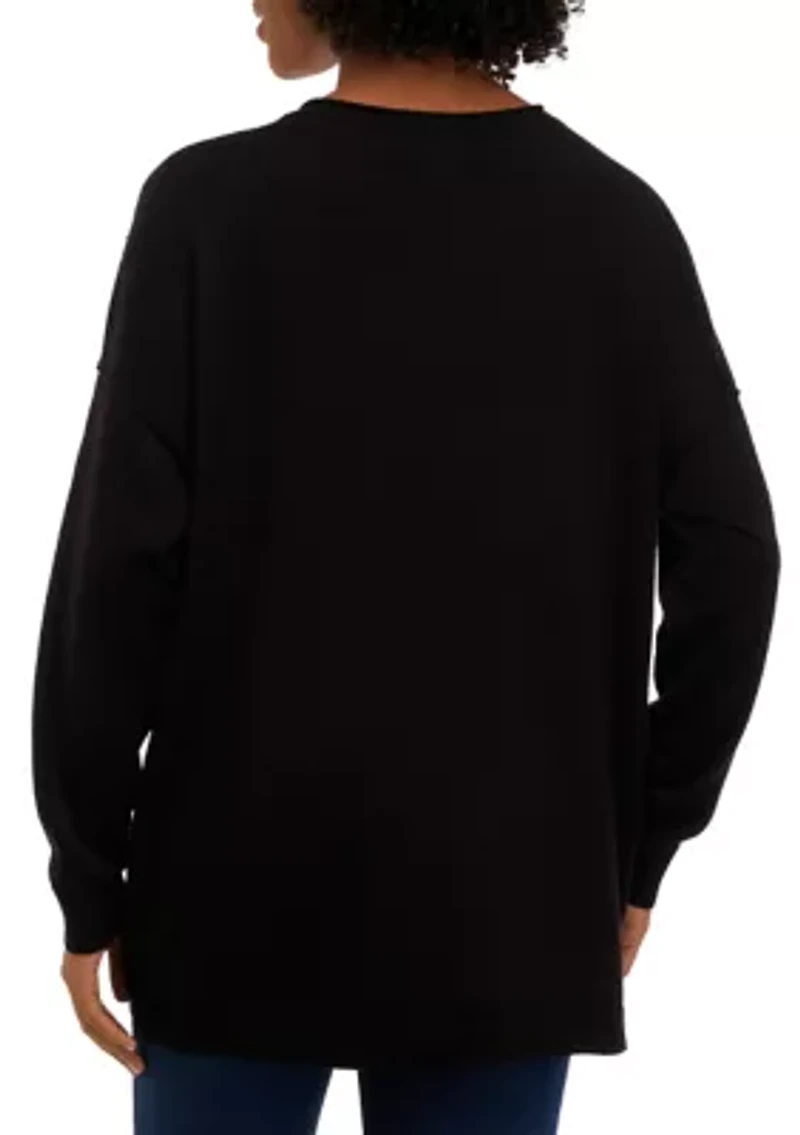 Petite Long Sleeve Crew Neck Pullover Sweater