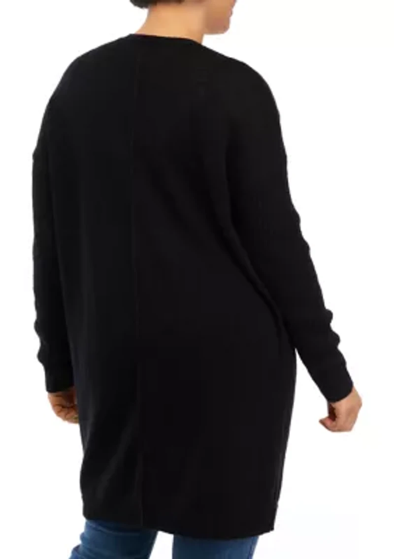 Petite Long Sleeve Drop Shoulder Solid Cardigan