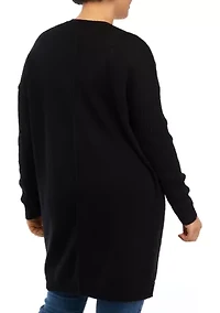 Petite Long Sleeve Drop Shoulder Solid Cardigan