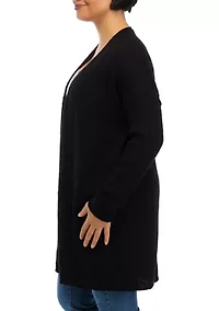 Petite Long Sleeve Drop Shoulder Solid Cardigan