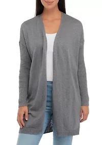 Petite Long Sleeve Drop Shoulder Heather Cardigan