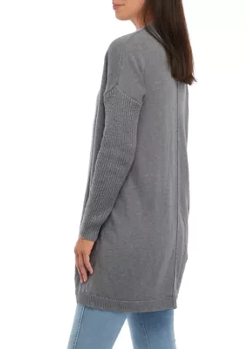 Petite Long Sleeve Drop Shoulder Heather Cardigan