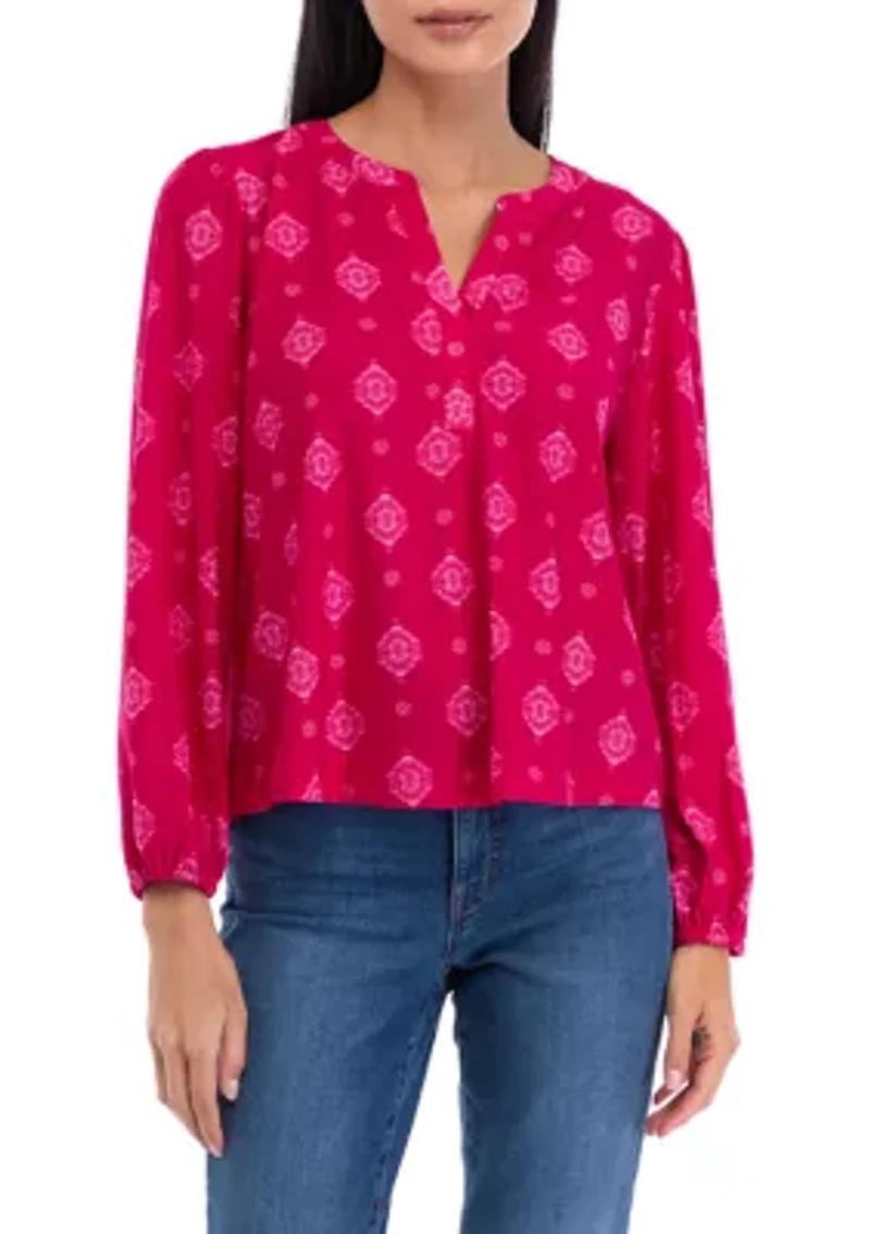 Petite Long Sleeve Printed Blouse