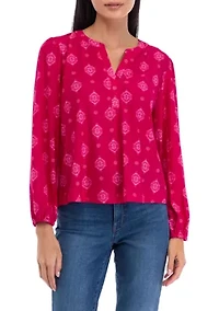 Petite Long Sleeve Printed Blouse