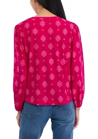 Petite Long Sleeve Printed Blouse