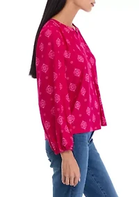 Petite Long Sleeve Printed Blouse