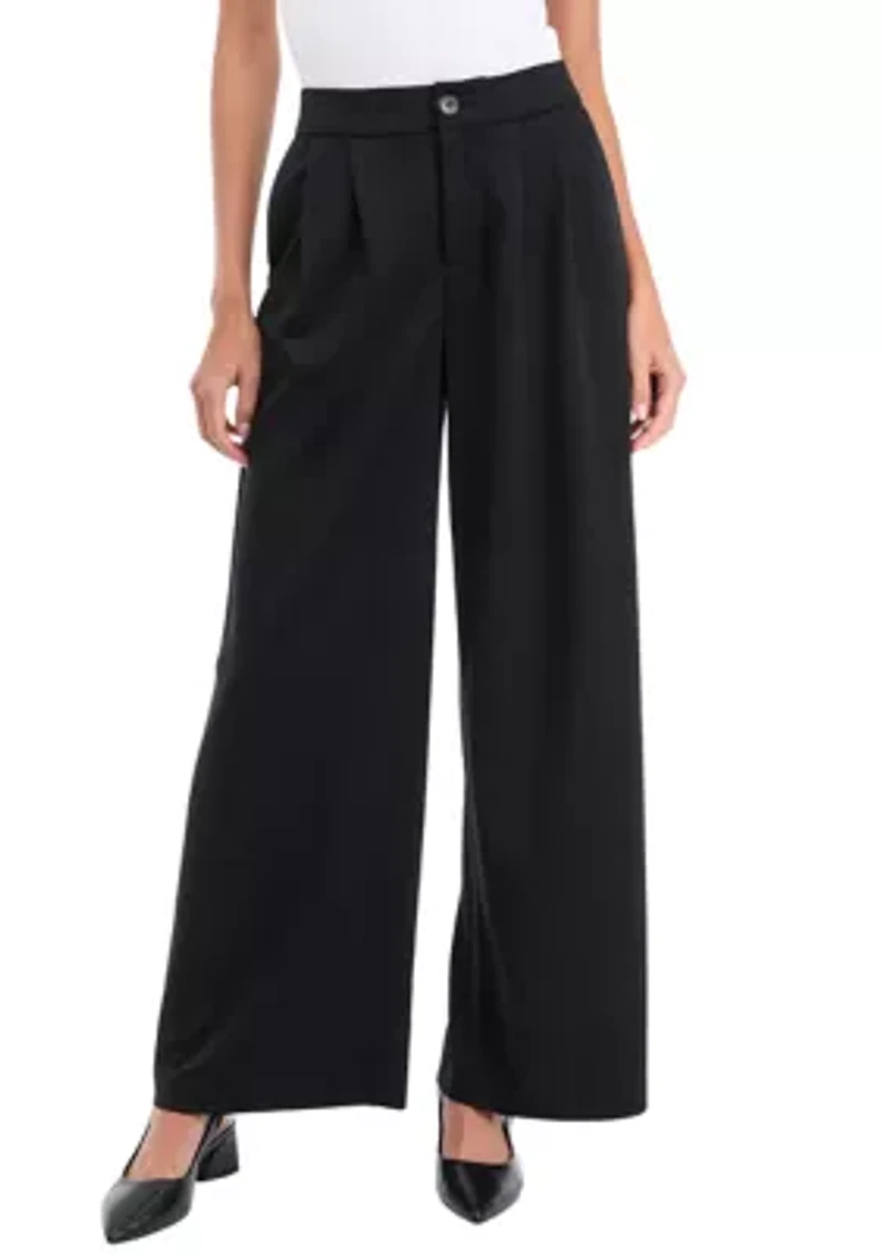 Petite High Rise Pleat Front Wide Leg Pants