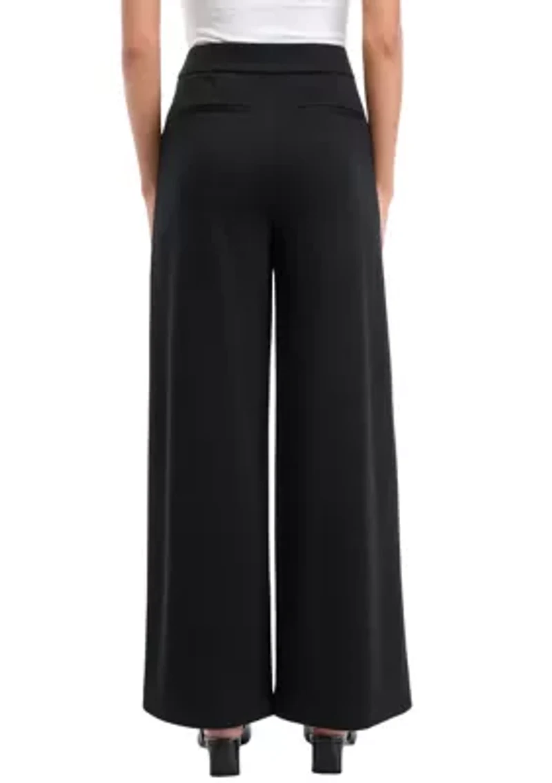 Petite High Rise Pleat Front Wide Leg Pants