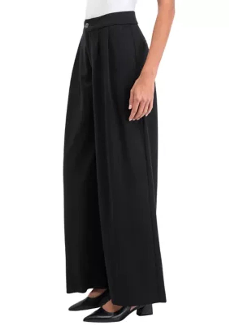 Petite High Rise Pleat Front Wide Leg Pants