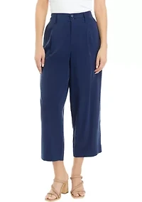 Petite High Rise Pleated Cropped Pants