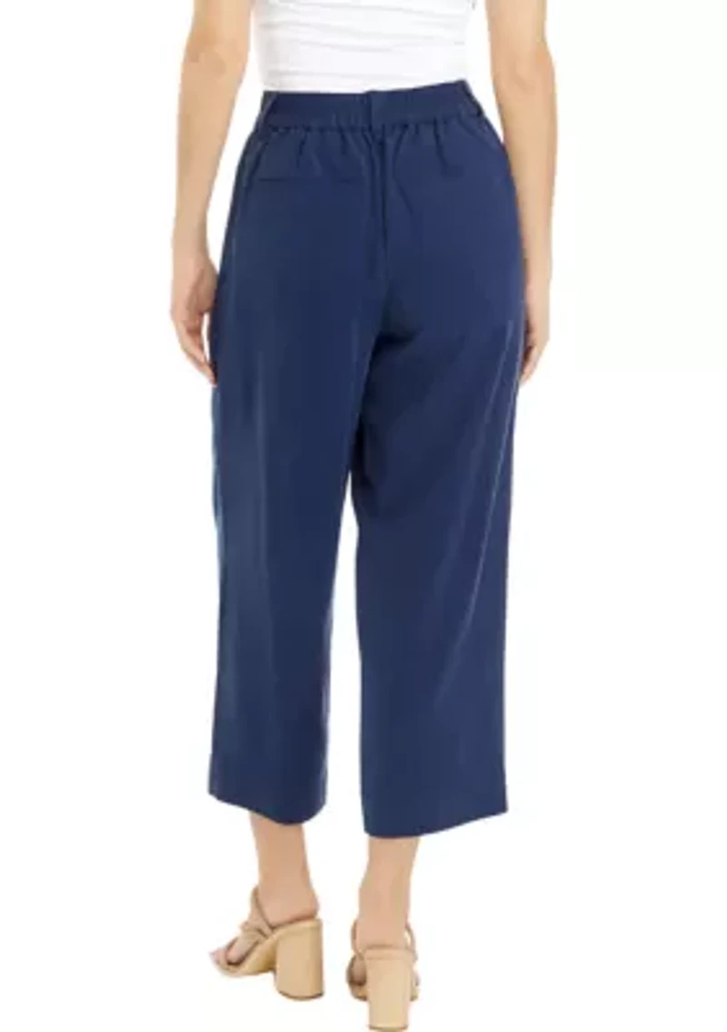 Petite High Rise Pleated Cropped Pants
