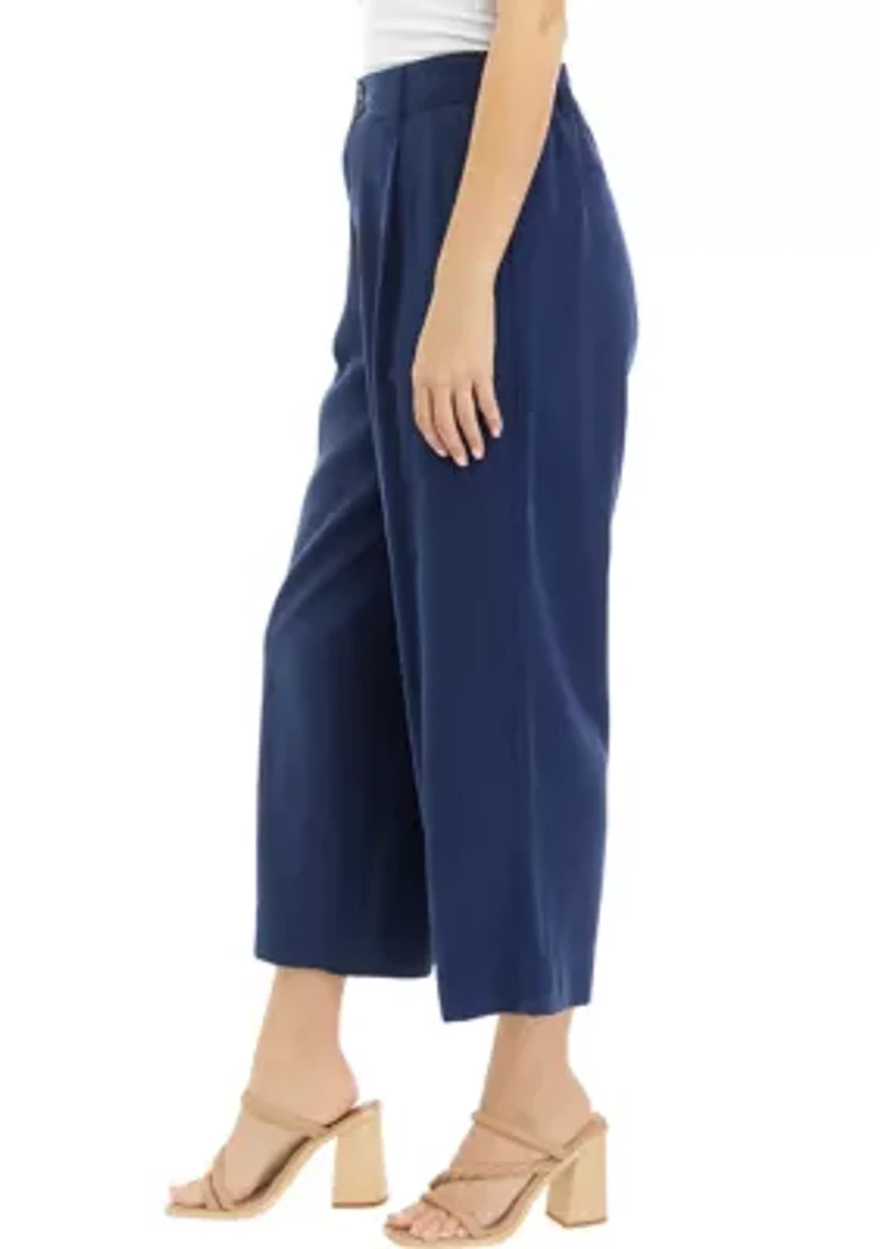 Petite High Rise Pleated Cropped Pants