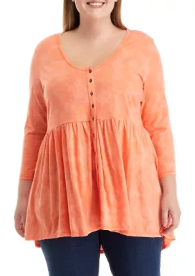 Plus V-Neck Tie Dye Empire Waist Top