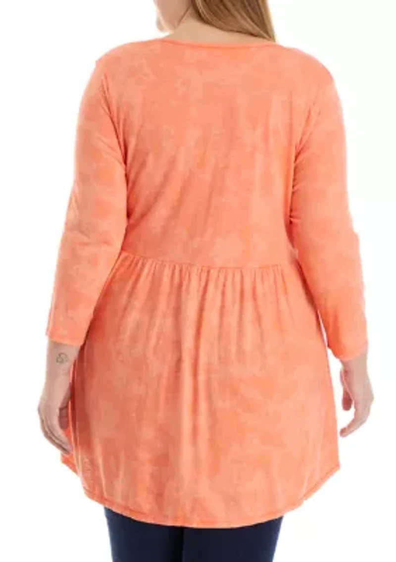 Plus V-Neck Tie Dye Empire Waist Top