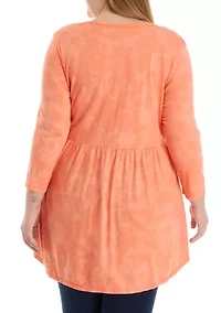 Plus V-Neck Tie Dye Empire Waist Top