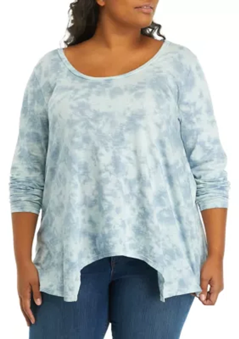 Plus Long Sleeve Scoop Neck Shark Bite Top